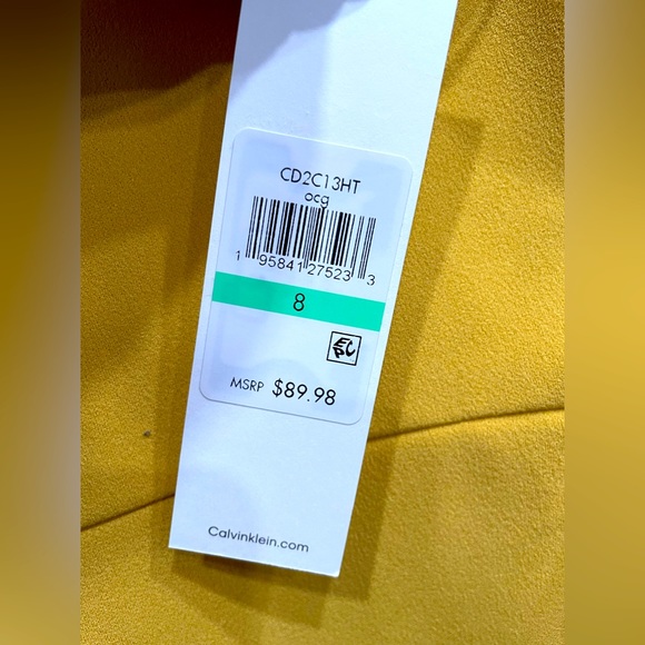 CALVIN KLIEN  Size 8 YELLOW  DRESS NEW W/TAGS ON ROUND NECK SLEEVELESS R… - Picture 6 of 8